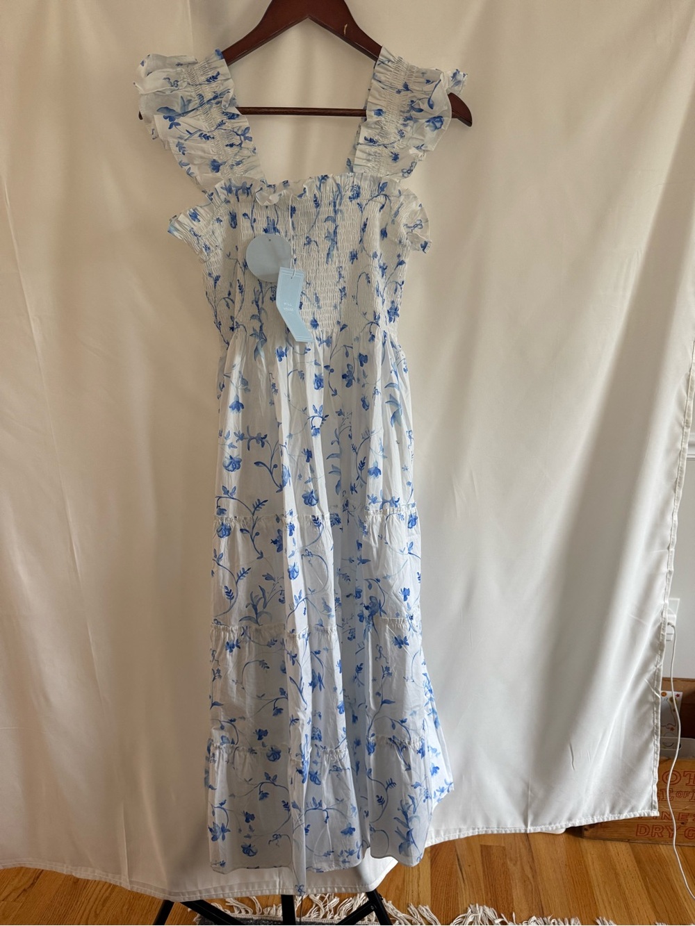 Hill House White Maxi Dress with Blue Floral Print